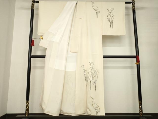 平和屋着物●訪問着 手描き 群鳥 金彩 正絹 逸品 未使用 AABC5666ck
