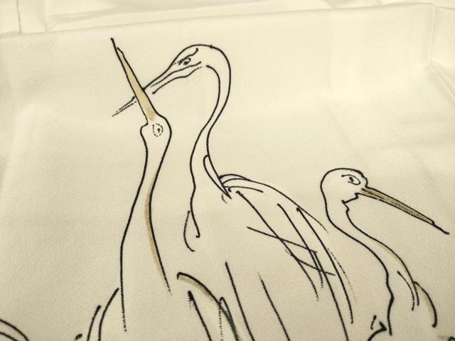 平和屋着物●訪問着 手描き 群鳥 金彩 正絹 逸品 未使用 AABC5666ck