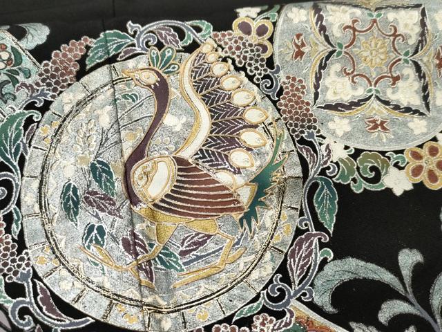 平和屋着物●伝統工芸士 村井紀夫 豪華黒留袖 正倉院花鳥文 暈し染め 金銀彩 正絹 逸品 AABC5692cs
