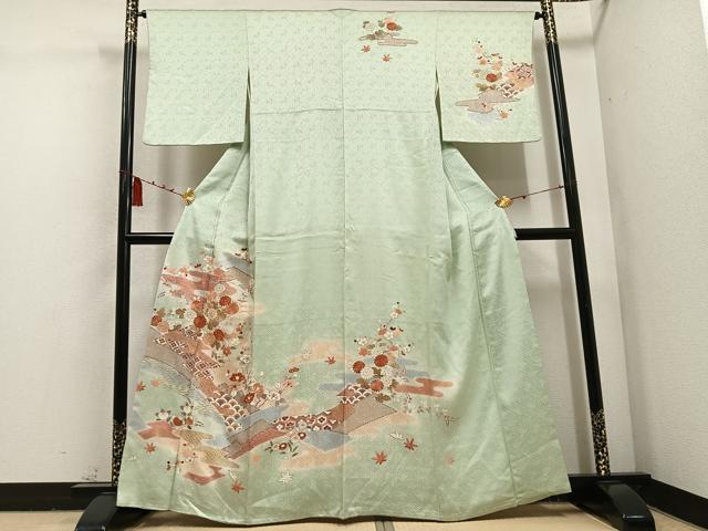 平和屋着物●訪問着 駒刺繍 霞草花文 暈し染め 金彩 正絹 逸品 AABC6035ph