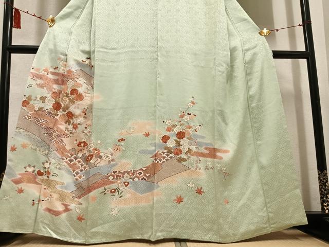 平和屋着物●訪問着 駒刺繍 霞草花文 暈し染め 金彩 正絹 逸品 AABC6035ph