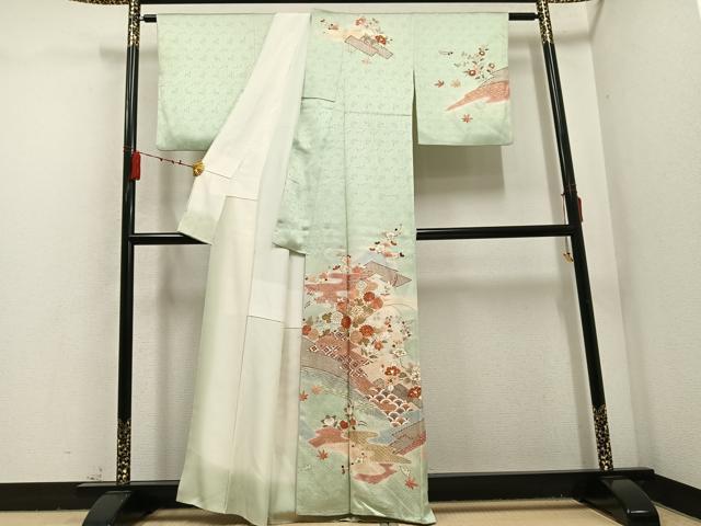平和屋着物●訪問着 駒刺繍 霞草花文 暈し染め 金彩 正絹 逸品 AABC6035ph