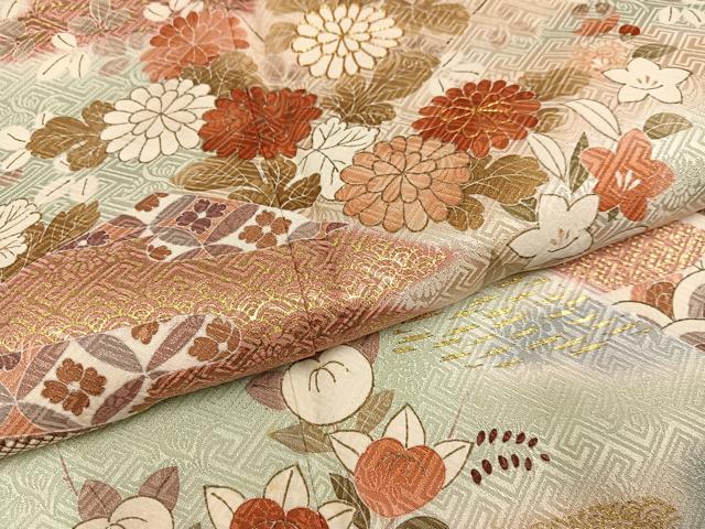 平和屋着物●訪問着 駒刺繍 霞草花文 暈し染め 金彩 正絹 逸品 AABC6035ph