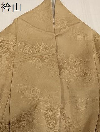 平和屋着物●上質な色無地 人物風景地紋 枯色 さが美扱い 正絹 逸品 AABC6055ph