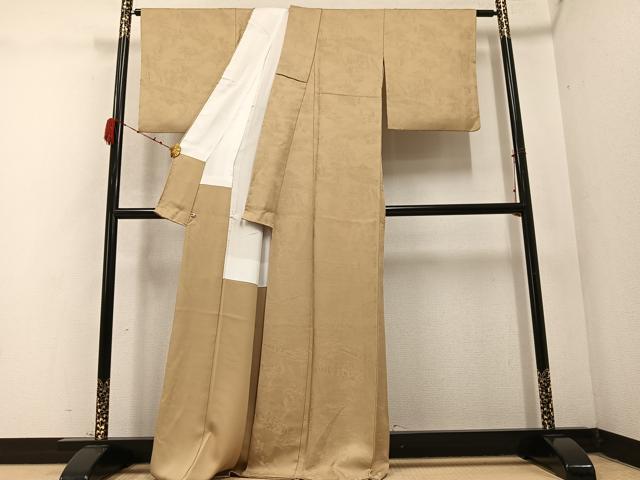 平和屋着物●上質な色無地 人物風景地紋 枯色 さが美扱い 正絹 逸品 AABC6055ph