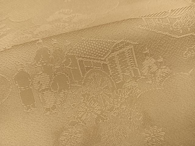 平和屋着物●上質な色無地 人物風景地紋 枯色 さが美扱い 正絹 逸品 AABC6055ph
