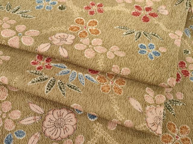 平和屋着物●上質な小紋 辻が花 枝花文 松 鬼しぼ縮緬 正絹 逸品 AABC6149ck