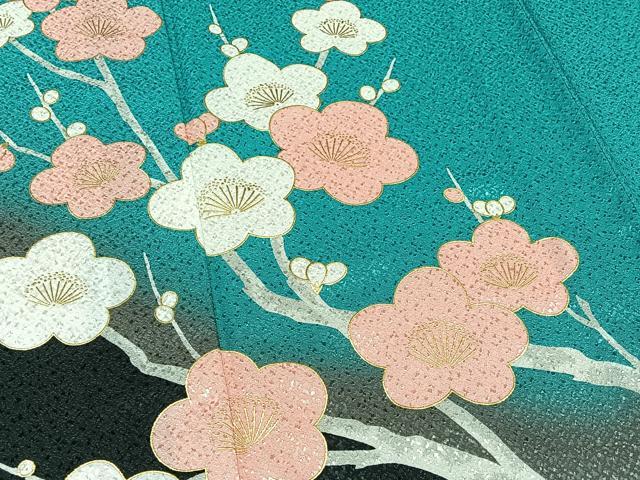 平和屋着物▽訪問着 単衣 枝梅文 暈し染め 金彩 洗える着物 AABC6184jh