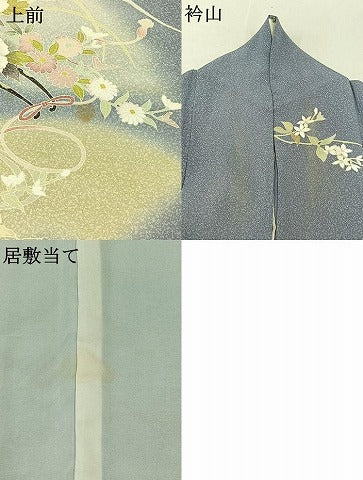 平和屋着物▽訪問着 単衣 流水花車文 暈し染め 正絹 逸品 AABC6187jh