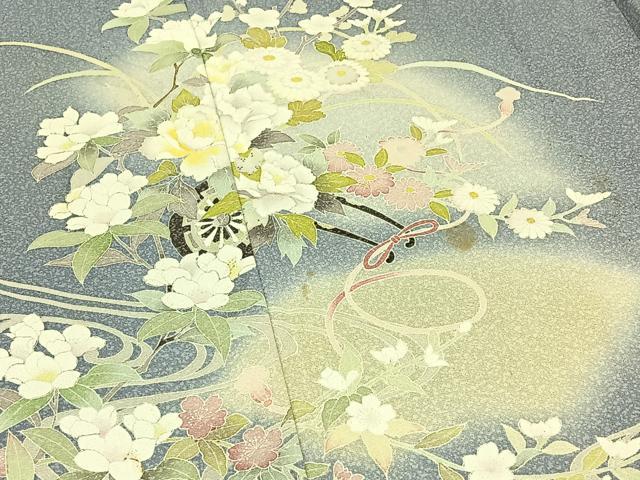 平和屋着物▽訪問着 単衣 流水花車文 暈し染め 正絹 逸品 AABC6187jh
