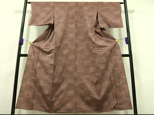 平和屋着物▽上質な紬 単衣 市松文様 三越扱い 正絹 逸品 AABC6191jh