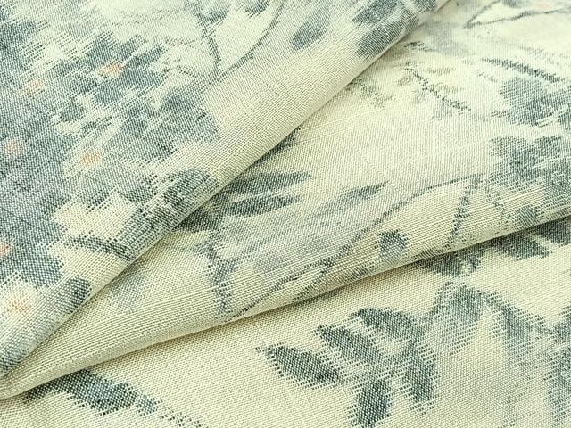 平和屋着物▽上質な紬 単衣 草花文 正絹 逸品 AABC6193jh
