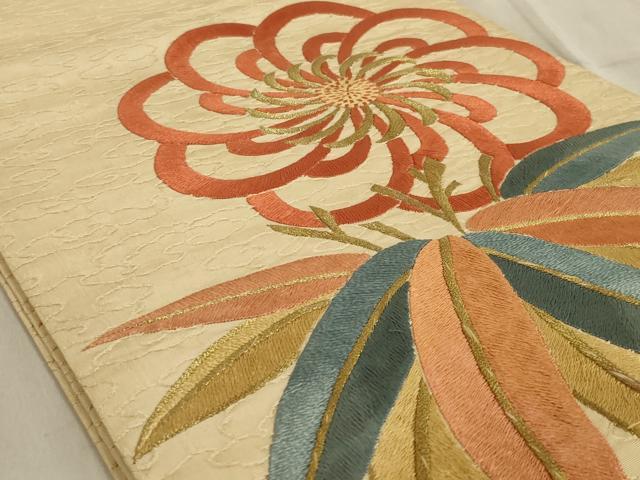 平和屋着物◎太鼓柄袋帯 唐織 草花文 正絹 逸品 AABC6206ou