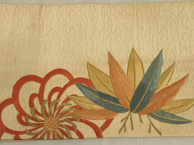 平和屋着物◎太鼓柄袋帯 唐織 草花文 正絹 逸品 AABC6206ou