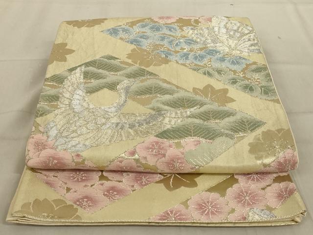 平和屋着物◎六通柄袋帯 花鳥文 銀糸 正絹 逸品 AABC6238ou