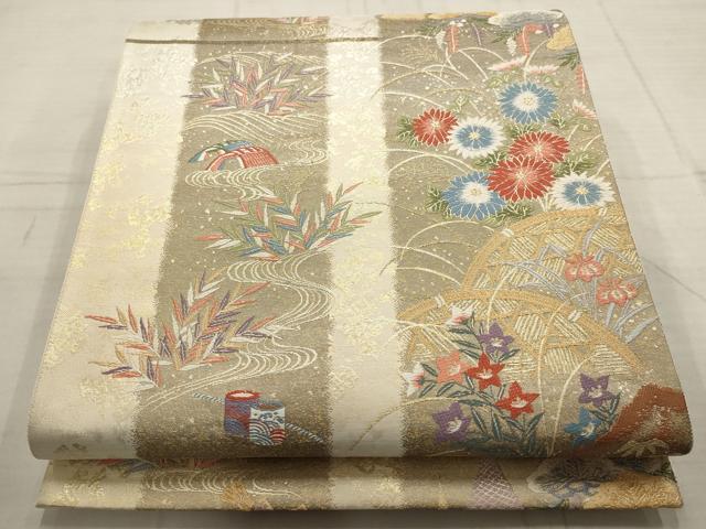 平和屋着物▼六通柄袋帯 みやび砂子文 金銀糸 正絹 逸品 AABC6318wj