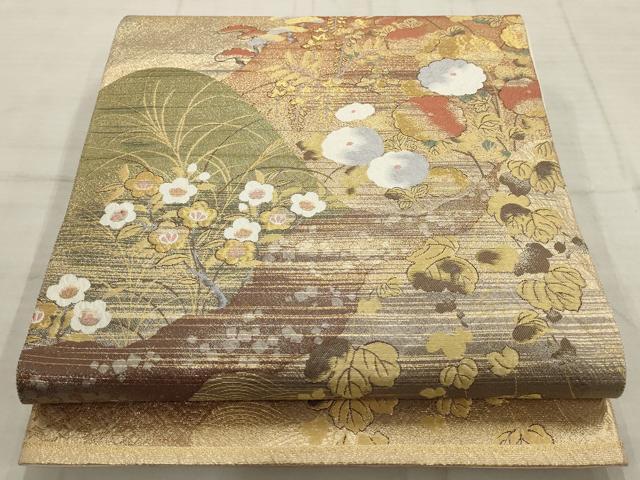平和屋着物▼六通柄袋帯 遠山菊の調 金糸 正絹 逸品 AABC6549wj