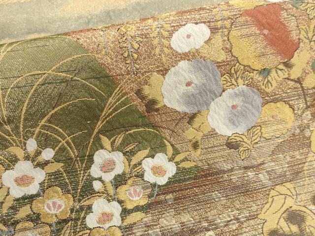 平和屋着物▼六通柄袋帯 遠山菊の調 金糸 正絹 逸品 AABC6549wj