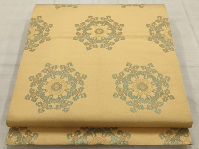 平和屋着物▼全通柄 本袋帯 吉祥花文 金糸 正絹 逸品 AABC6554wj