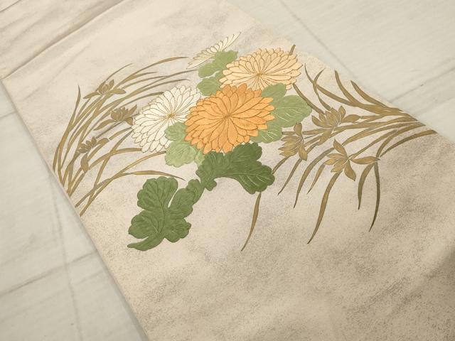 平和屋着物▼総刺繍 袋帯 草花文 金糸 正絹 逸品 AABC6581wj