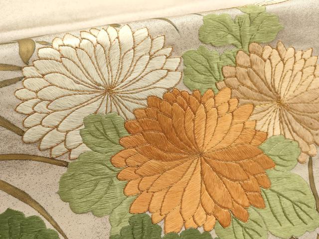 平和屋着物▼総刺繍 袋帯 草花文 金糸 正絹 逸品 AABC6581wj