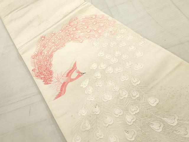 平和屋着物▼総刺繍 袋帯 鳳凰 銀糸 正絹 逸品 AABC6588wj