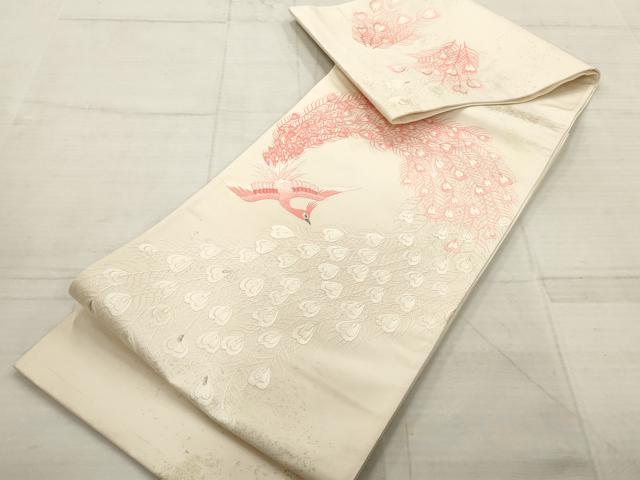 平和屋着物▼総刺繍 袋帯 鳳凰 銀糸 正絹 逸品 AABC6588wj