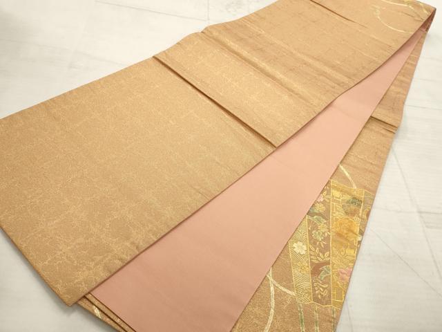 平和屋着物▼太鼓柄袋帯 扇面花文 金彩 正絹 逸品 AABC6690wj