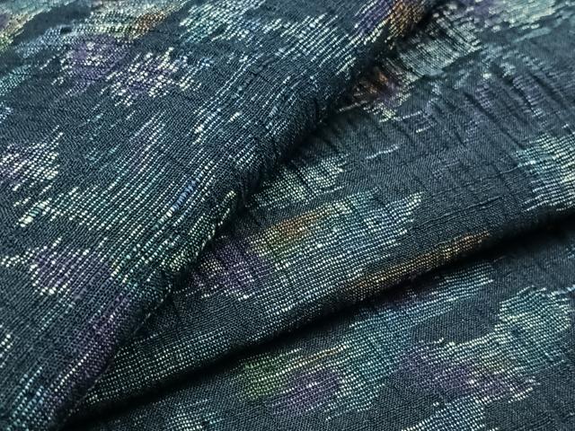 平和屋着物▽上質な紬 単衣 草花文 正絹 逸品 AABC6782jh