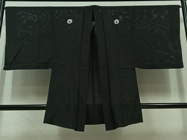 平和屋着物▽男性 黒紋付 羽織 スリーシーズン 春夏秋 塵除け 暗黒色 正絹 逸品 AABC6790jh