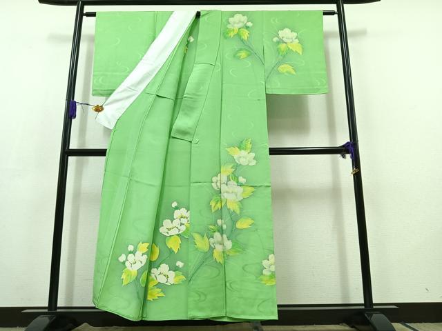 平和屋着物▽訪問着 単衣 流水花文 正絹 逸品 AABC6800jh