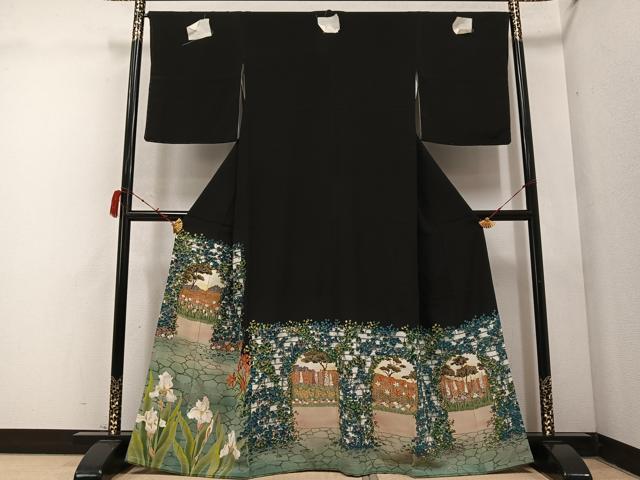 平和屋着物●野口真造 大彦二代目 江戸染繍友禅 黒留袖 刺繍 草花文 金銀糸 正絹 逸品 未使用 AABC6816ph