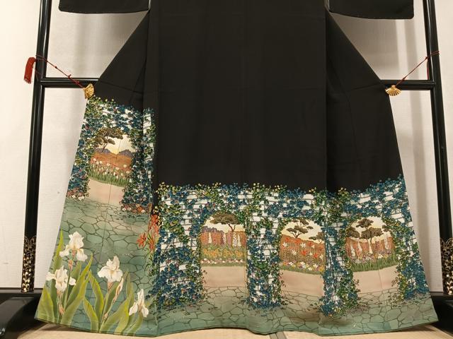 平和屋着物●野口真造 大彦二代目 江戸染繍友禅 黒留袖 刺繍 草花文 金銀糸 正絹 逸品 未使用 AABC6816ph
