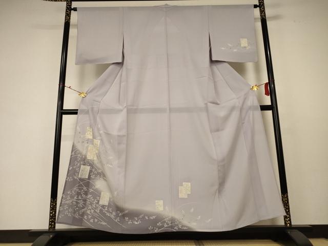 平和屋着物*夏物 訪問着 絽 色紙草花文 銀彩 正絹 逸品 AABC6888jd