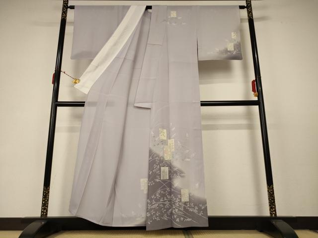 平和屋着物*夏物 訪問着 絽 色紙草花文 銀彩 正絹 逸品 AABC6888jd