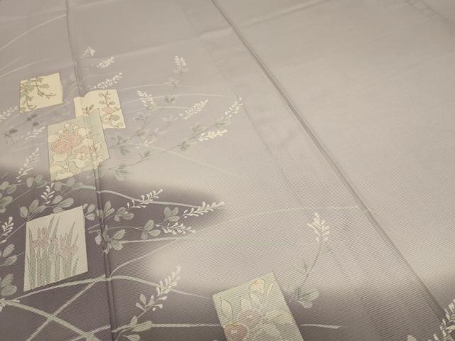 平和屋着物*夏物 訪問着 絽 色紙草花文 銀彩 正絹 逸品 AABC6888jd