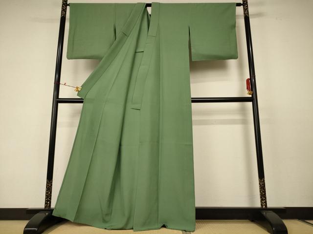 平和屋着物*夏物 色無地 絽 松葉色 正絹 逸品 AABC6894jd