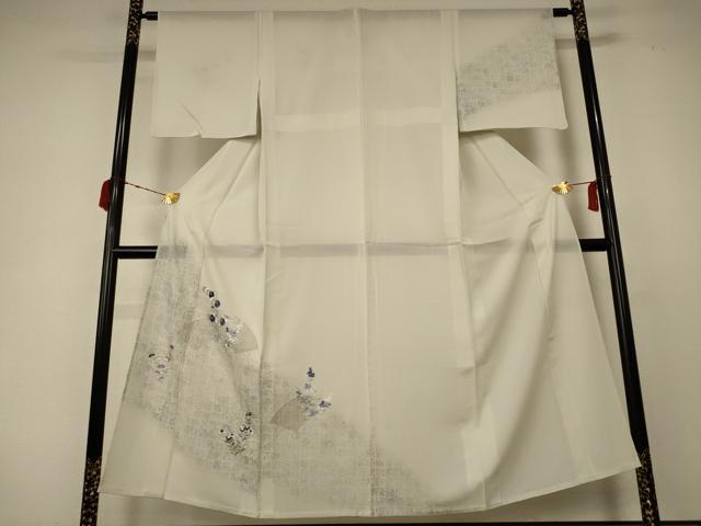 平和屋着物*夏物 訪問着 絽 刺繍 扇面草花文 銀糸 五泉 反端付き 正絹 逸品 AABC6906jd