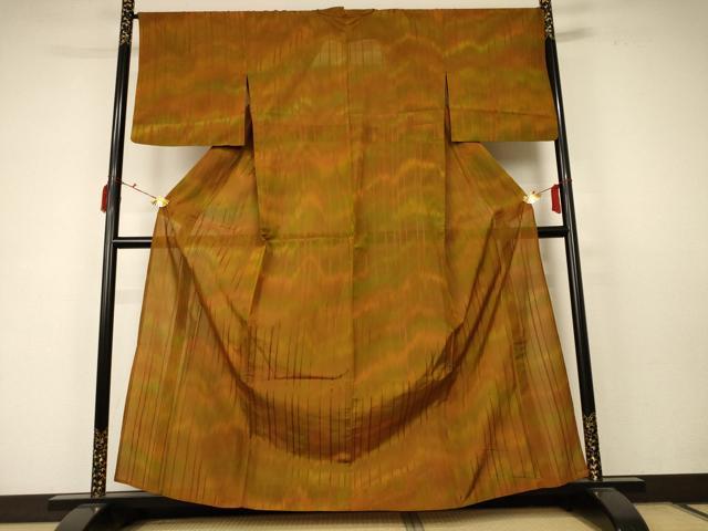 平和屋着物*夏物 小紋 紗 縞 正絹 逸品 AABC6917jd