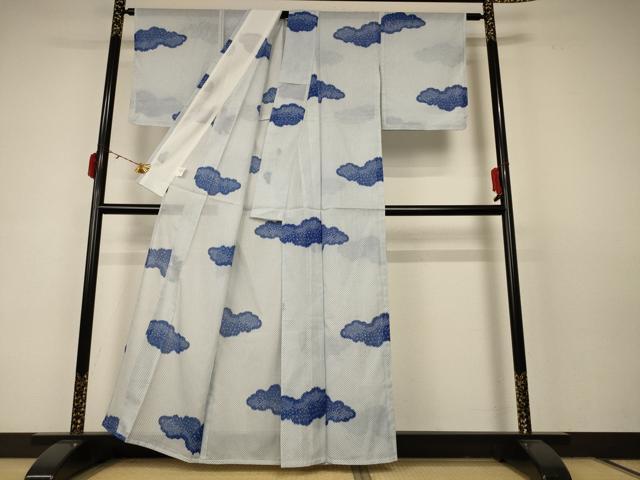 平和屋着物*夏物 小紋 絽 雲取り文 洗える着物 未使用 AABC6918jd
