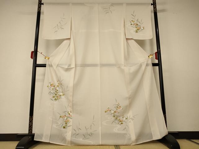 平和屋着物*夏物 訪問着 絽 流水草花文 正絹 逸品 AABC6939jd