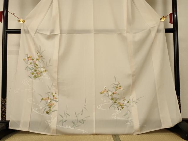 平和屋着物*夏物 訪問着 絽 流水草花文 正絹 逸品 AABC6939jd