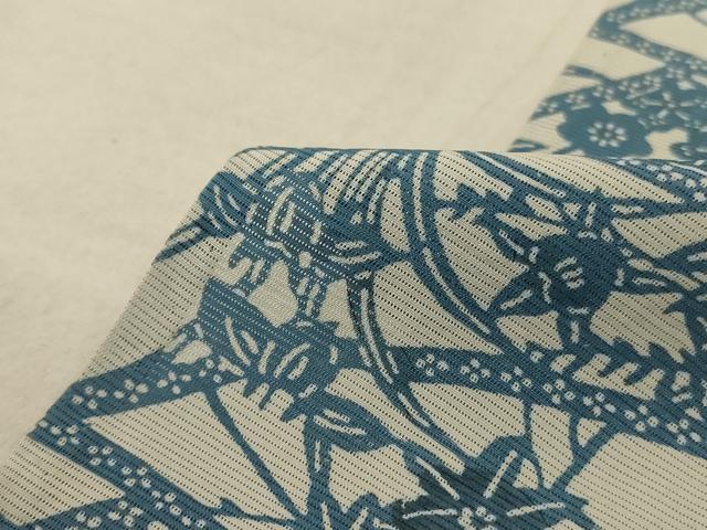 平和屋着物*夏物 小紋 絽 藍 型染め 草花文 三越扱い 正絹 逸品 AABC6950jd