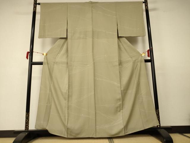 平和屋着物*夏物 小紋 縦絽 幾何学文様 五泉 反端付き 正絹 逸品 AABC6952jd