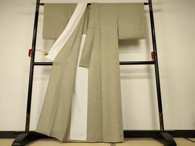 平和屋着物*夏物 小紋 縦絽 幾何学文様 五泉 反端付き 正絹 逸品 AABC6952jd