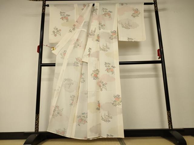 平和屋着物*夏物 小紋 絽 草花文 金彩 正絹 逸品 AABC6978jd