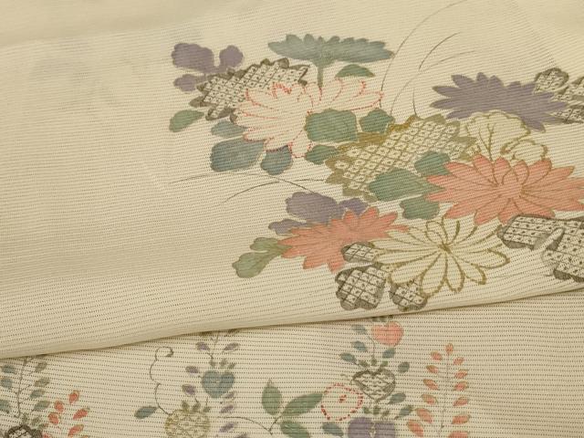 平和屋着物*夏物 小紋 絽 草花文 金彩 正絹 逸品 AABC6978jd