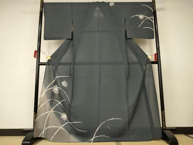 平和屋着物*夏物 訪問着 絽 草花文 暈し染め 金彩 正絹 逸品 AABC6980jd