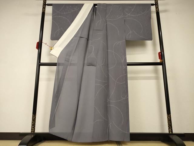 平和屋着物*夏物 小紋 絽 枝葉文 正絹 逸品 AABC6983jd