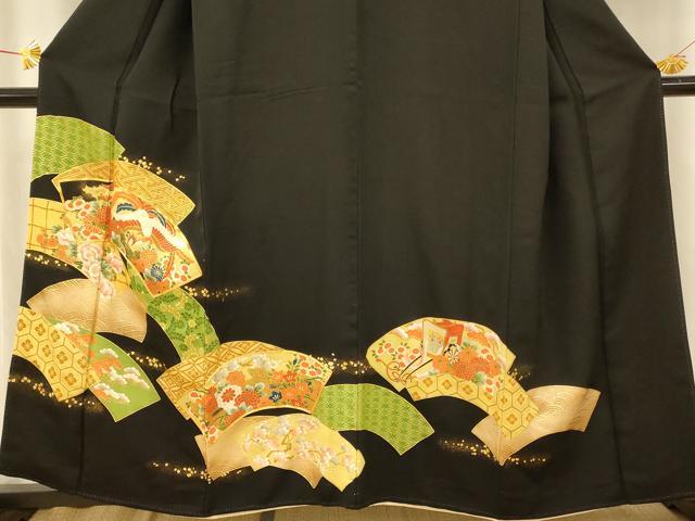 平和屋着物■豪華黒留袖 駒刺繍 地紙鳳凰草花文 金彩 正絹 逸品 AABC7237fw